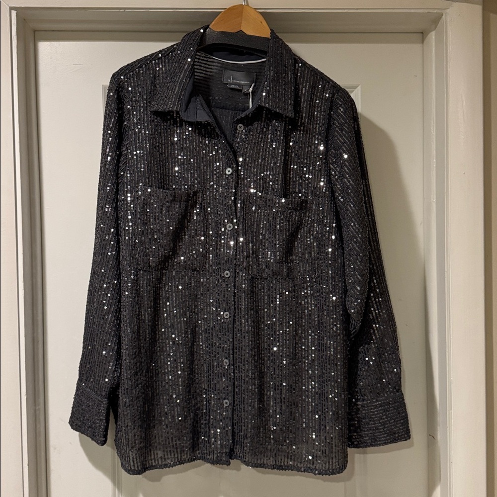 Slate Sequin Button-Up Shirt